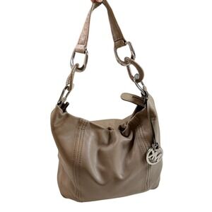 Michael Kors Leather Hobo Shoulder Bag‎ – Taupe with Silver Hardware